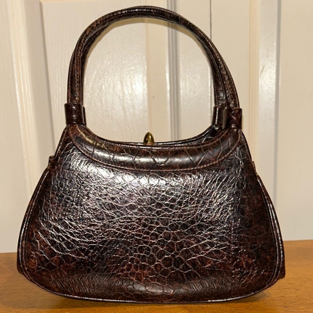 Meyers Mid Century Modern Brown Reptile/Crocodile Handbag Made in USA